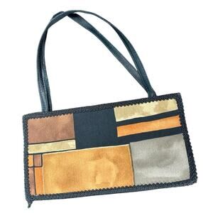 Y2K 90s- Patchwork- neutrals- mini top handle clutch bag- black trim some wear